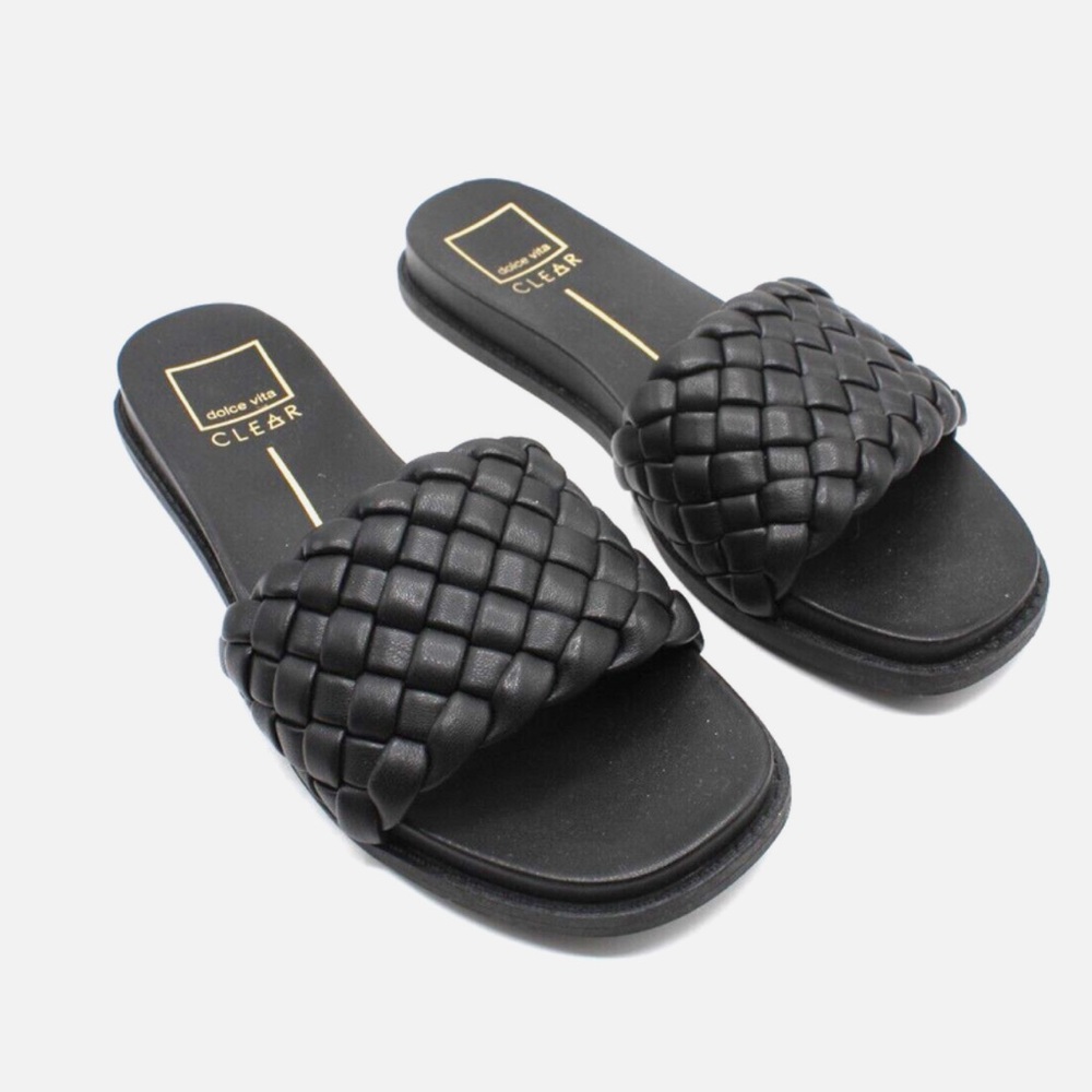 Dolce Vita Clear Grazie Black Braided Slip On Sandal Low Platform Size 7.5